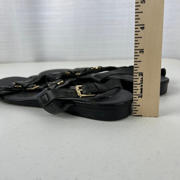 Franco Sarto Strappy Sandals Womens 10M Black‎ Leather Flat Heel Buckle Vacation - Picture 12 of 16